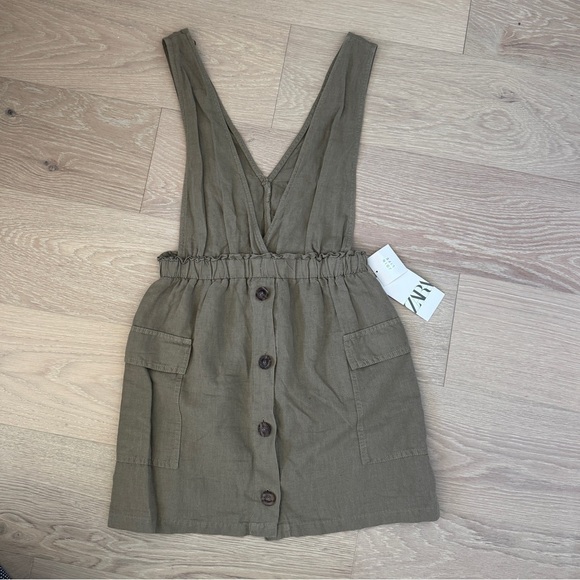 Zara Olive Green Linen Dress - Picture 1 of 5